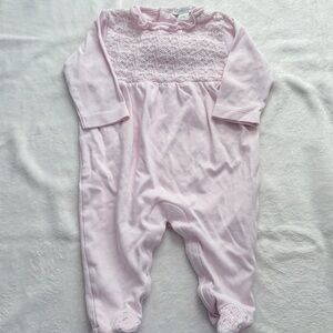 Kissy Kissy Pink Smocked Crochet Footie – Pima Cotton Baby One‑Piece 3-6m